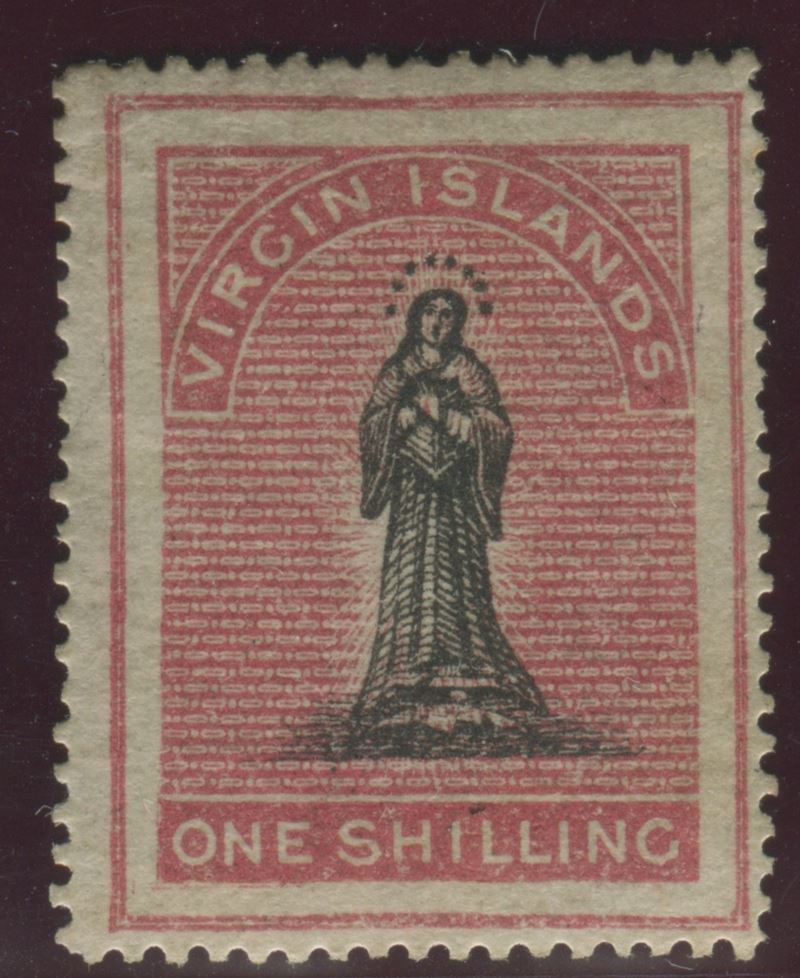 1867-70, British Virgin Island, 1 shilling nero e carminio rosaceo “Figura della Vergine” (S.G. 14).  - Auction Postal History and Philately - Cambi Casa d'Aste