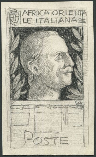 1938, Corrado Mezzana, Bozzetto per Francobollo Adottato