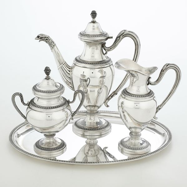 Caffettiera, lattiera, zucchieriera, Argenteria veneta del XX secolo, argentiere Rino Greggio