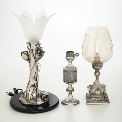 Tre Lampade da Tavolo Rivestite in Argento. Differenti Argenterie Italiane del XX Secolo