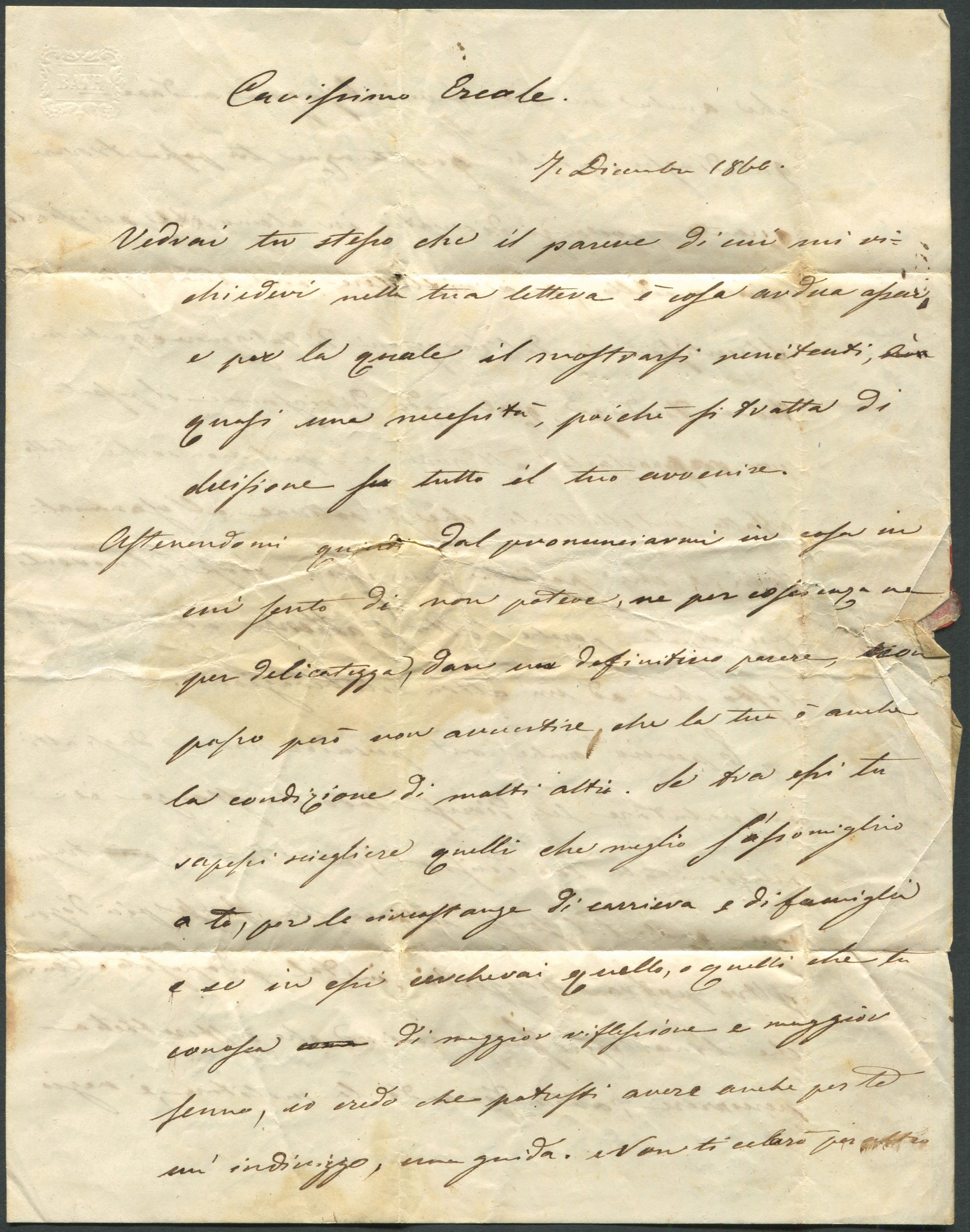 1860, Lettera dalla Guerra D’italia, Lettera da Pavia a Caserta