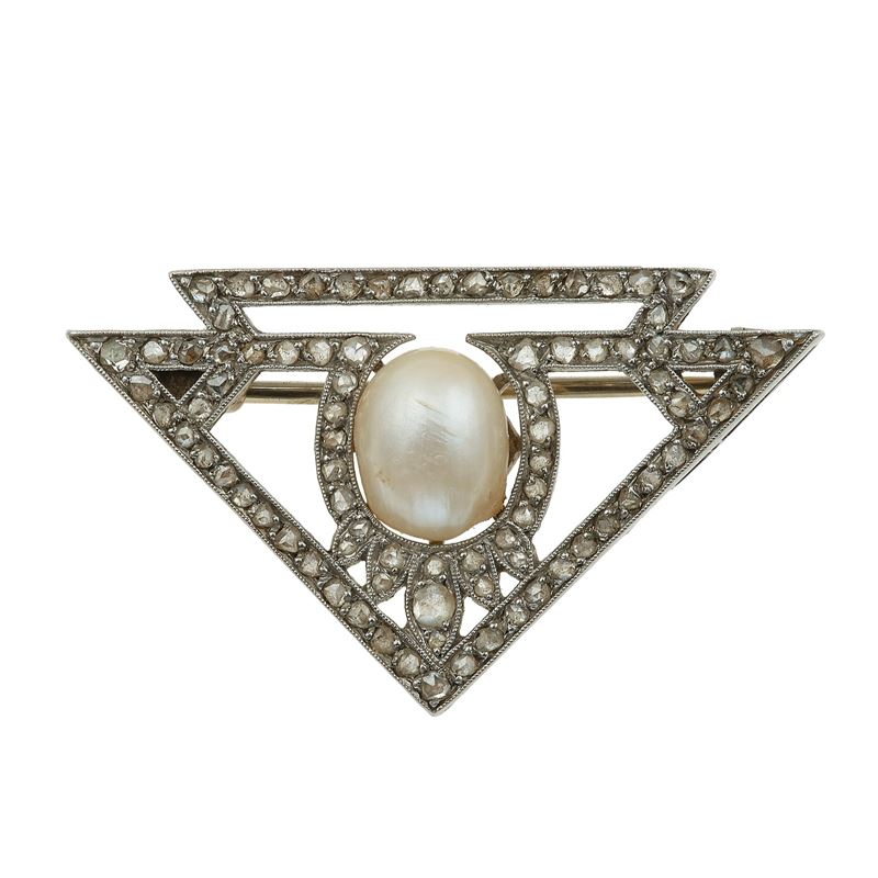 Spilla con perla e piccoli diamanti  - Asta Fine Jewels - Cambi Casa d'Aste