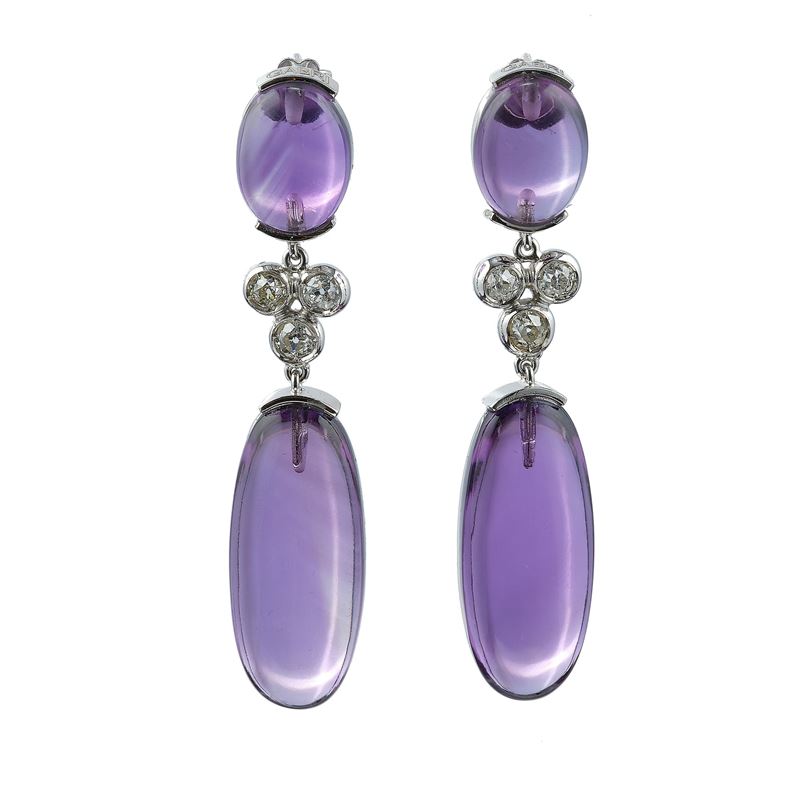 Orecchini pendenti con ametista e diamanti  - Asta Fine Jewels - Cambi Casa d'Aste