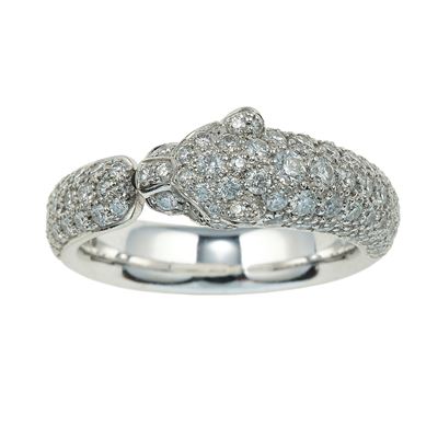 Cartier, Anello “Panthère de Cartier” in oro bianco con diamanti e piccoli smeraldi