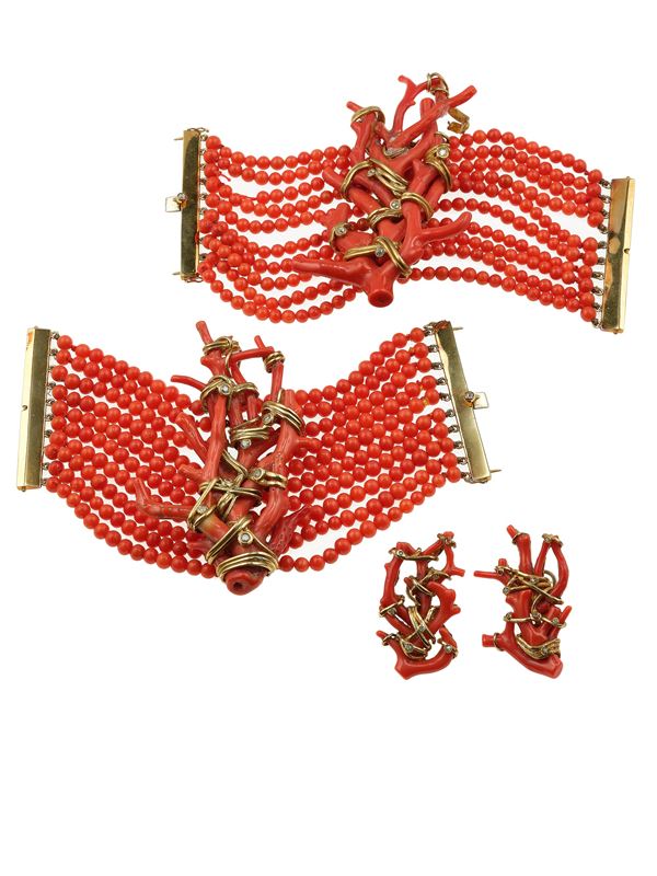 Coral and gold demi-parure