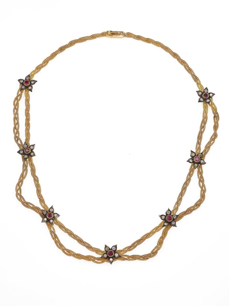 Girocollo con piccoli rubini e diamanti  - Asta Fine Jewels - Cambi Casa d'Aste