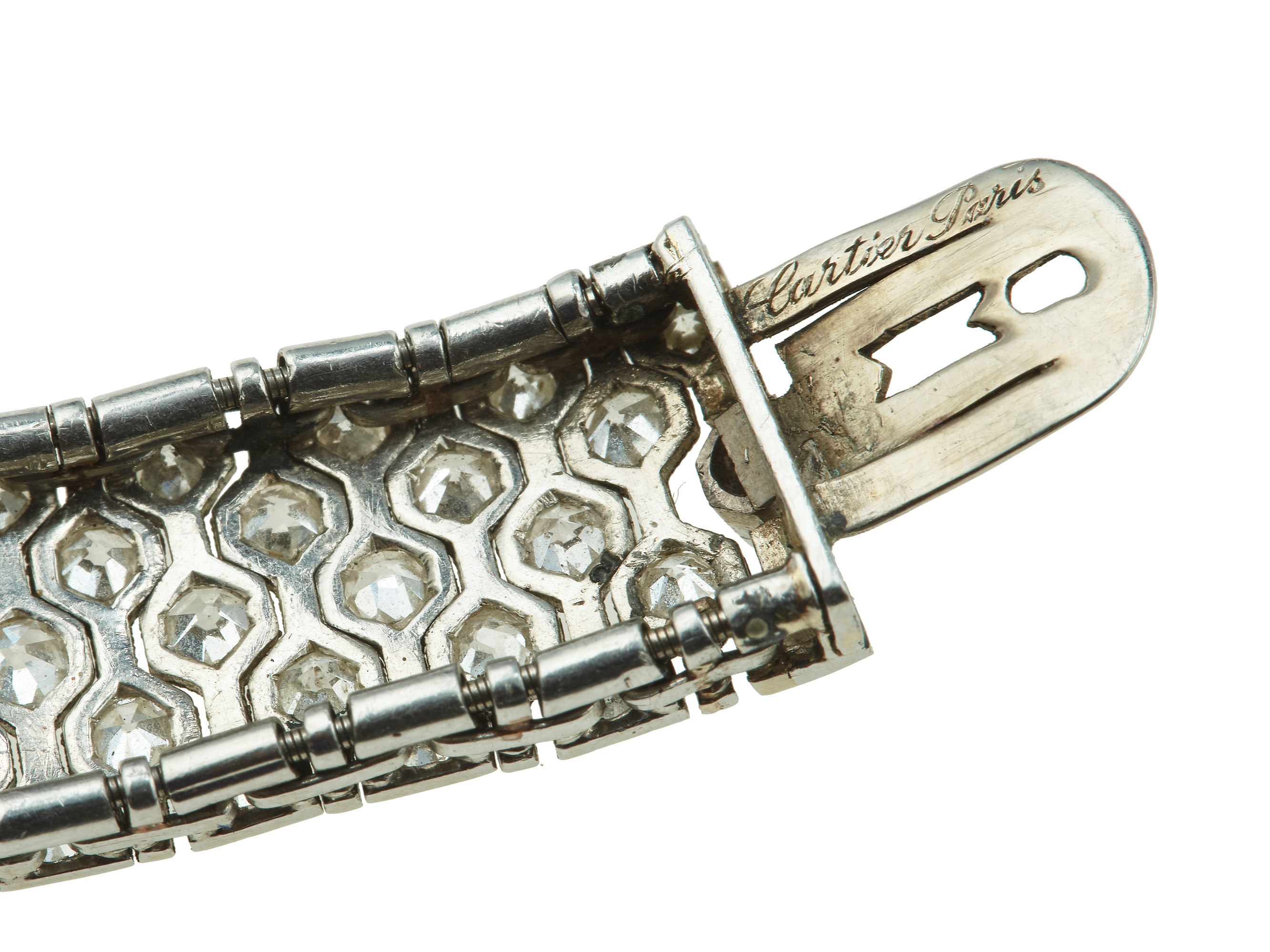 Cartier, Bracciale a maglia elastica in platino e oro bianco con diamanti