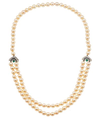 Collana di perle coltivate con montatura in oro bianco 750/1000 e platino