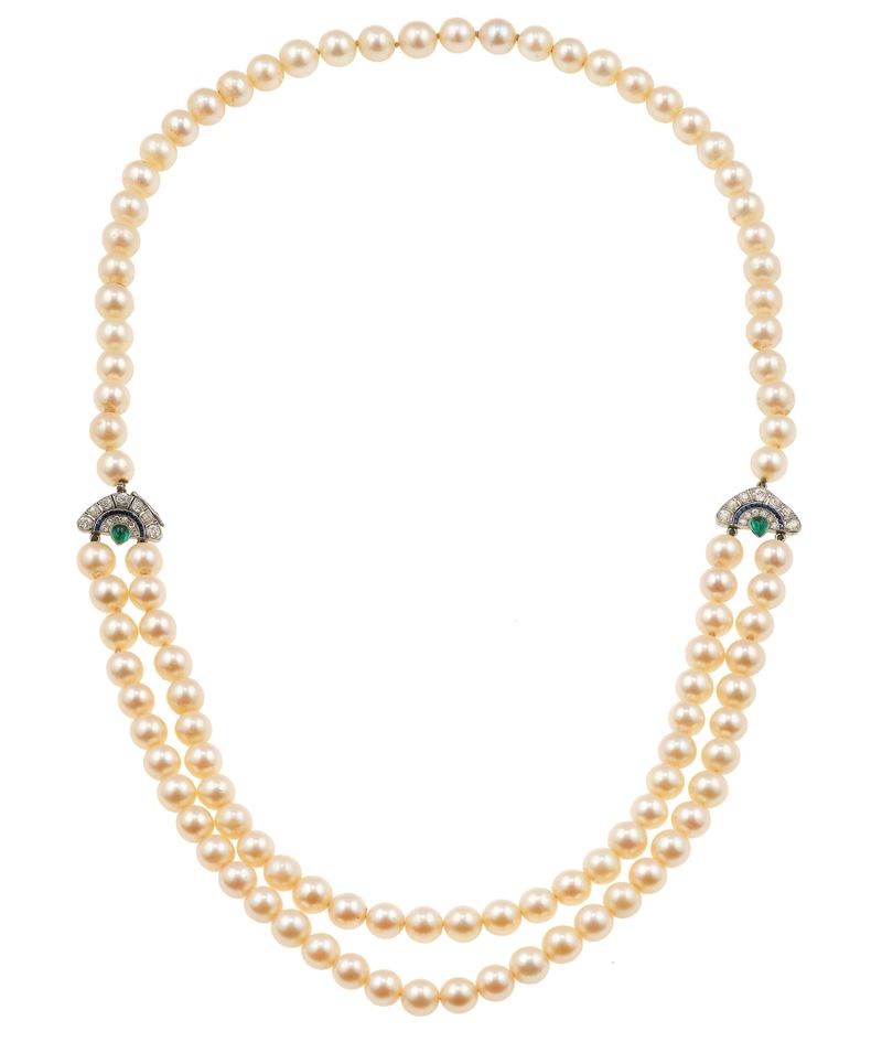 Cultured pearl, gold and platinum necklace  - Auction Fine Jewels - Cambi Casa d'Aste