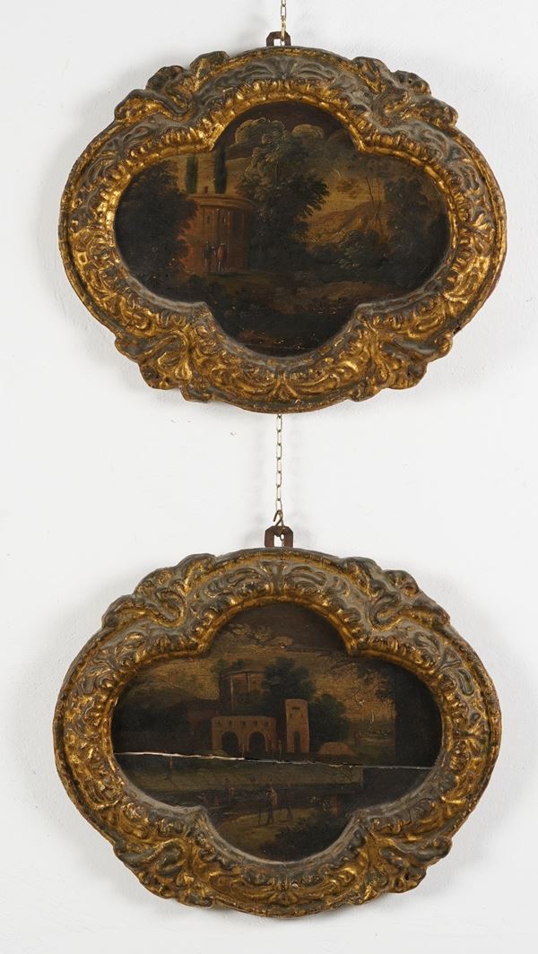 Scuola del XVII secolo Paesaggi con figure