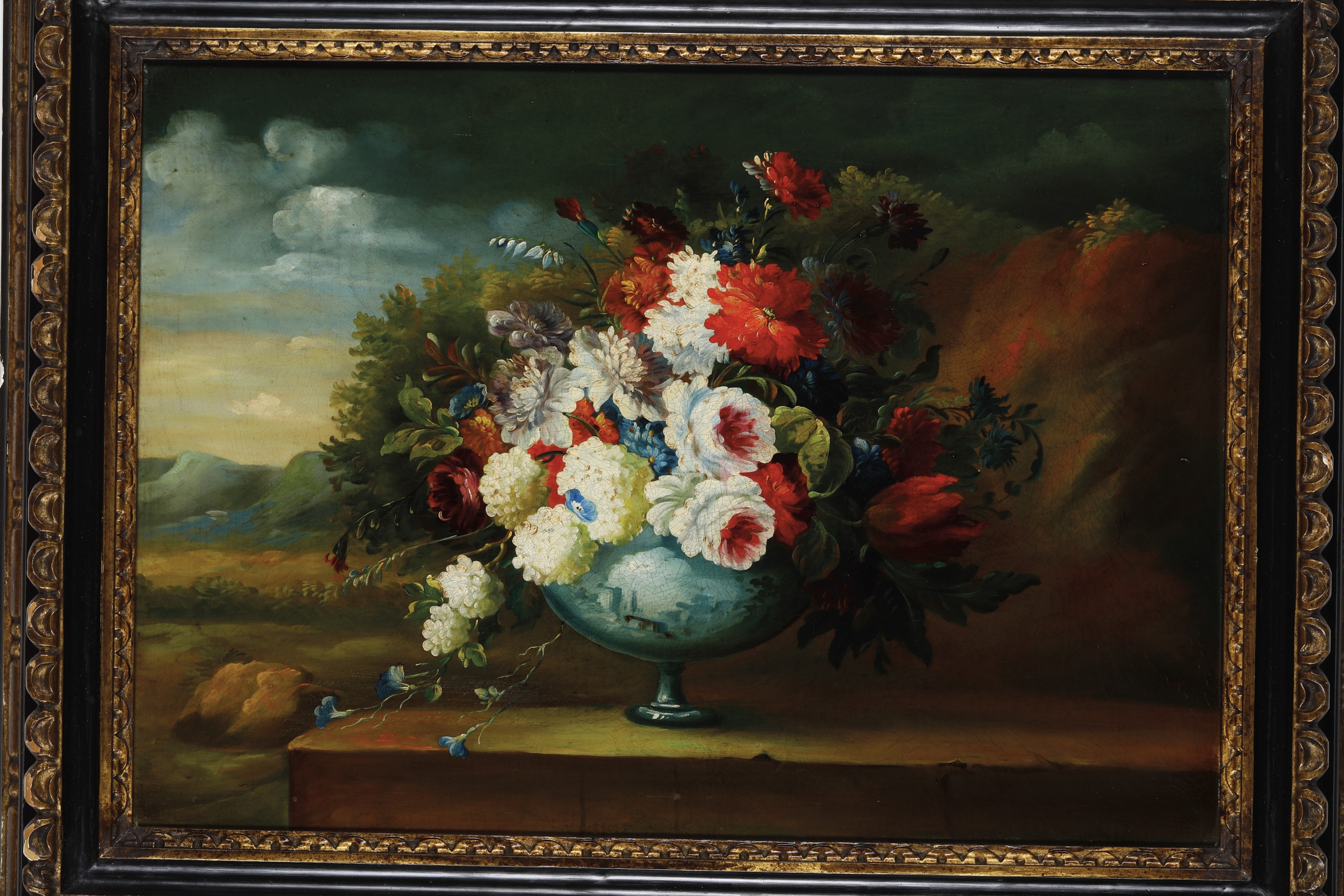 Scuola del XVIII-XIX Secolo Vaso di Fiori Entro Paesaggio