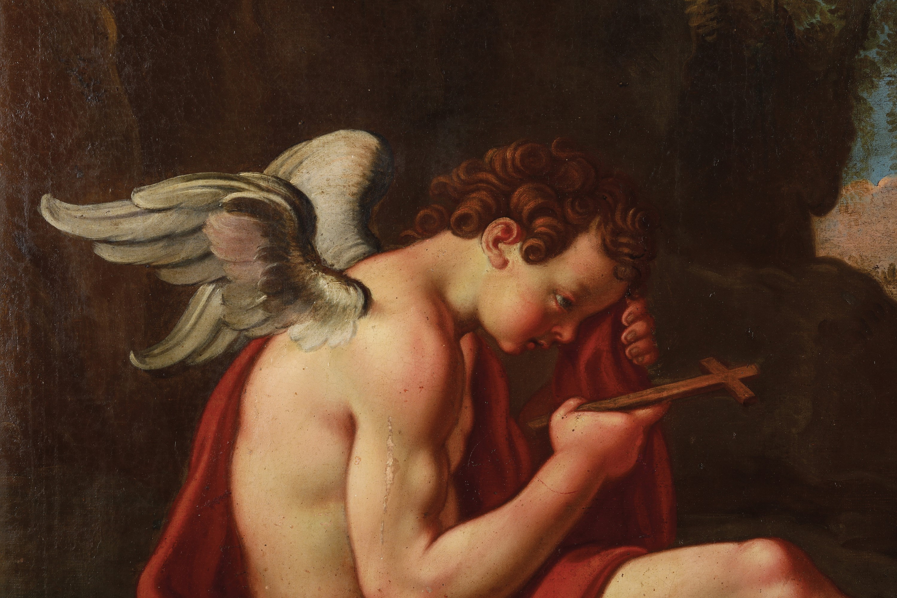 Scuola del XVIII Secolo Angelo in Contemplazione del Crocifisso
