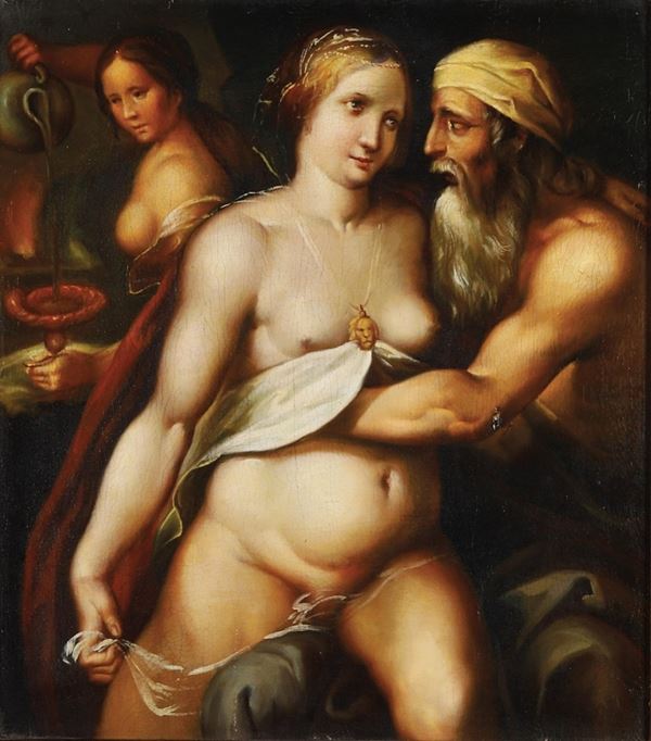 Scuola fiamminga dell'inizio del XVII secolo Loth e le figlie