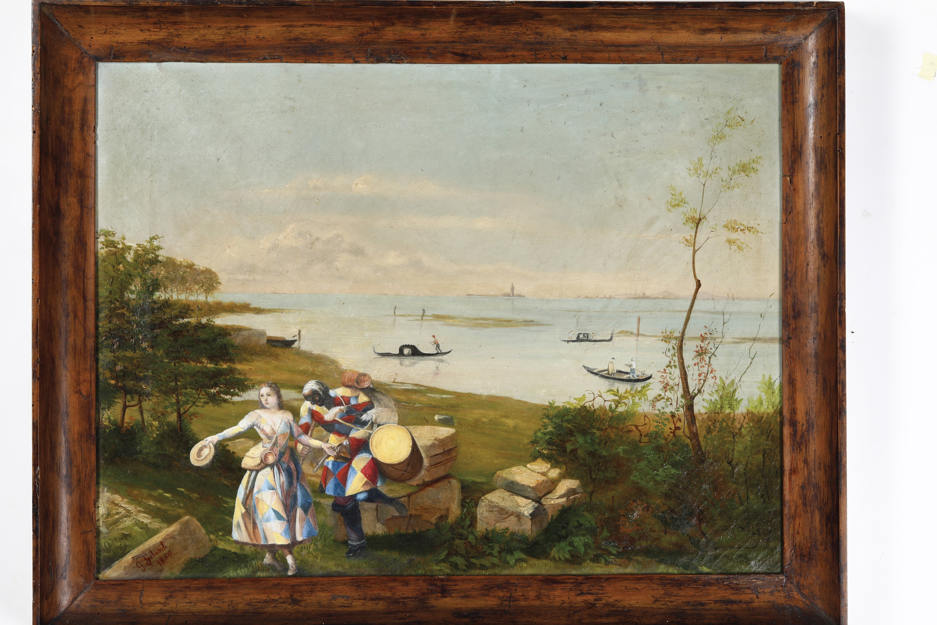 G. Galanti 1880 Laguna Veneziana con Arlecchino