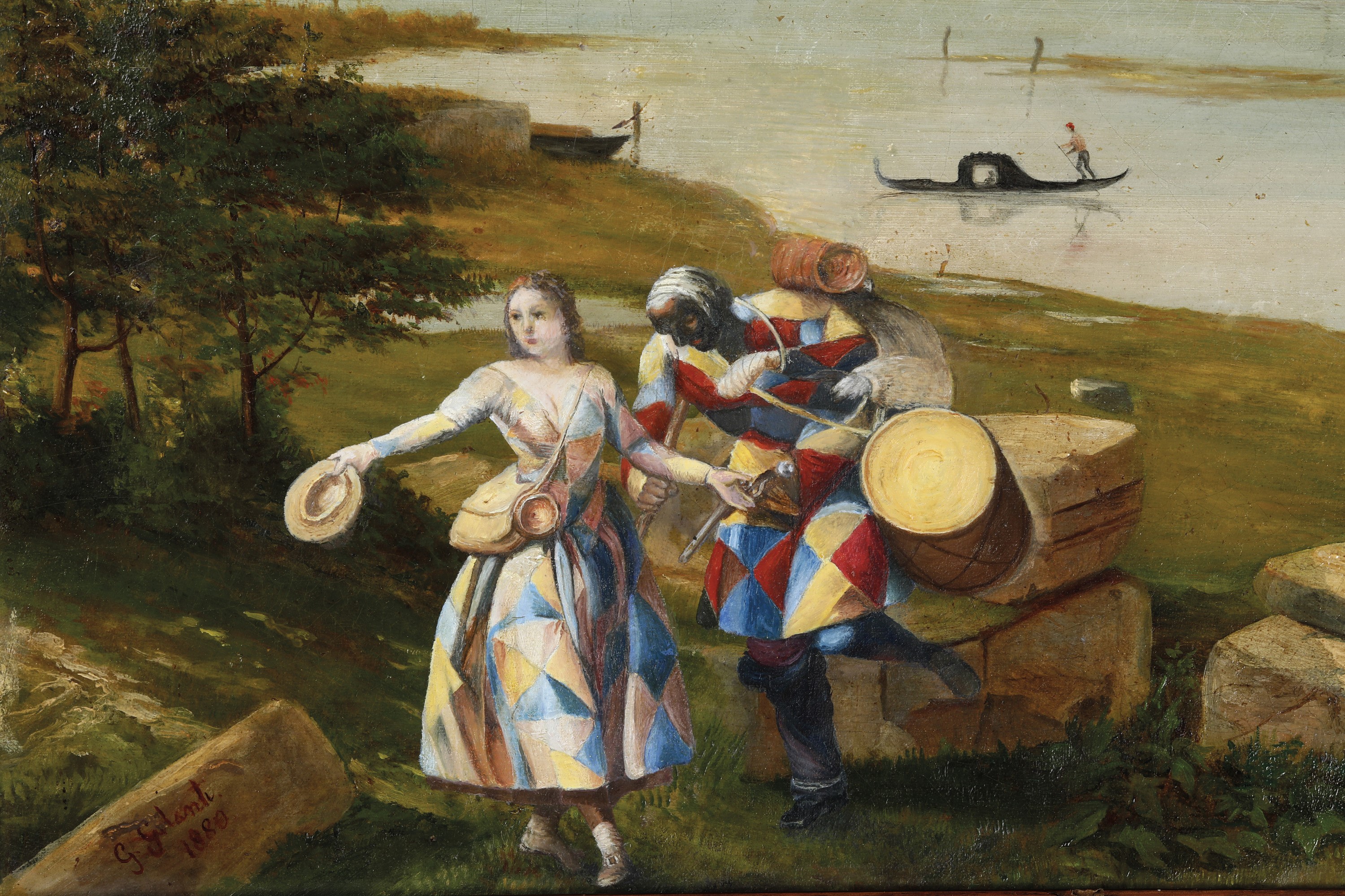 G. Galanti 1880 Laguna Veneziana con Arlecchino