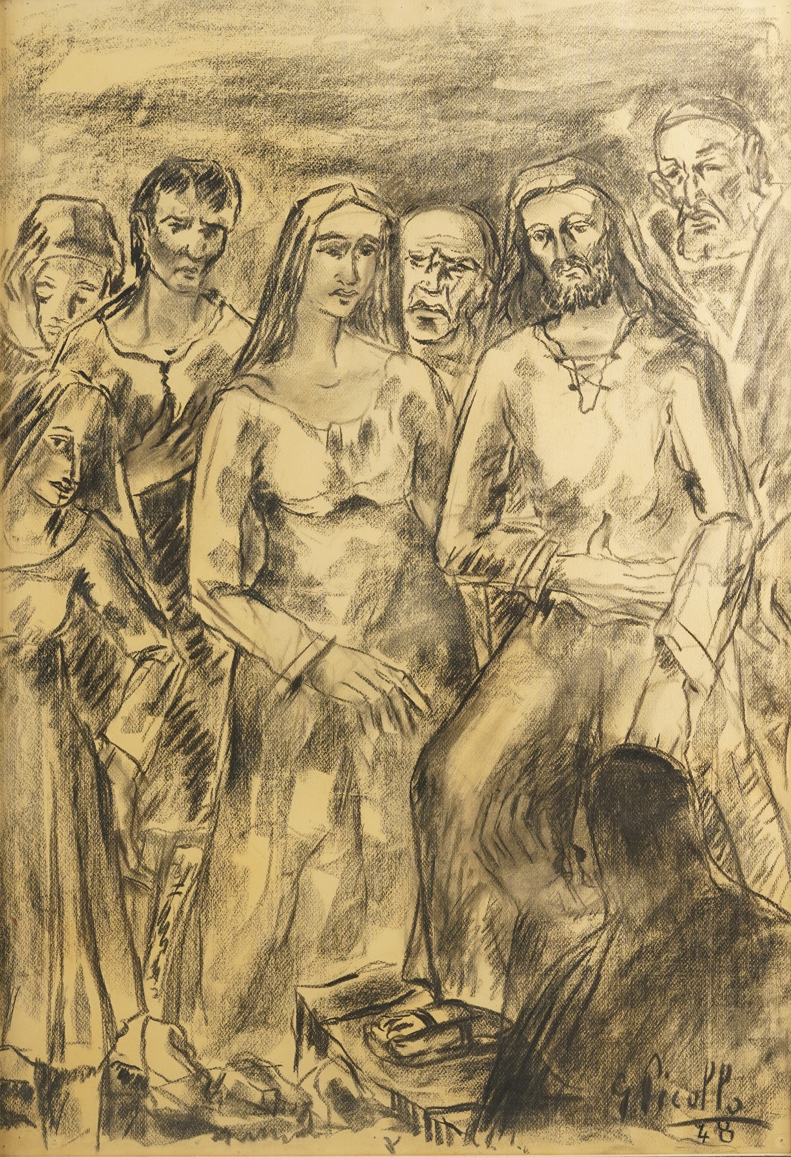 Giacomo Picollo - Scena religiosa, carboncino su carta