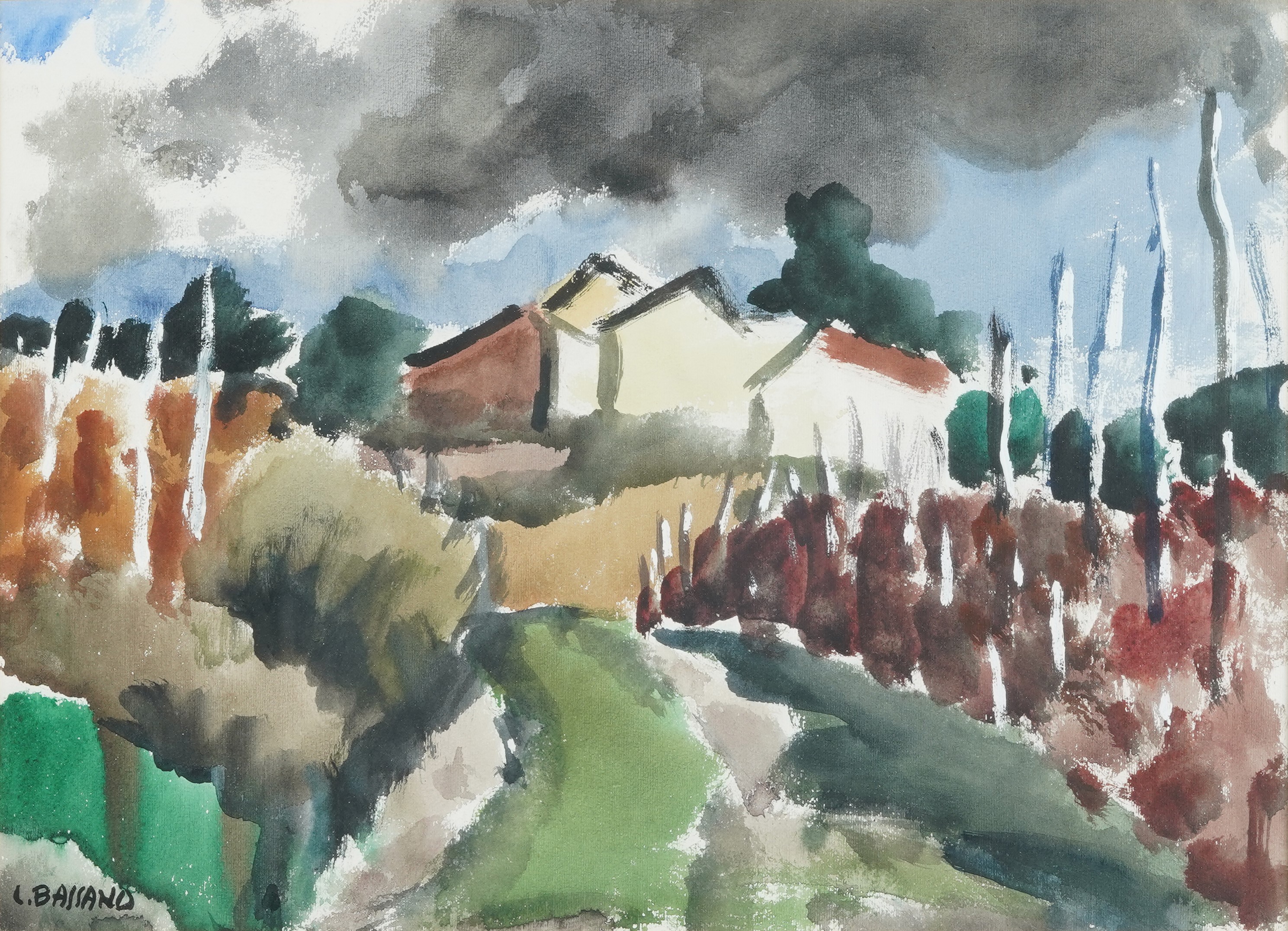 Luigi Bassano - Paesaggio, tempera su carta