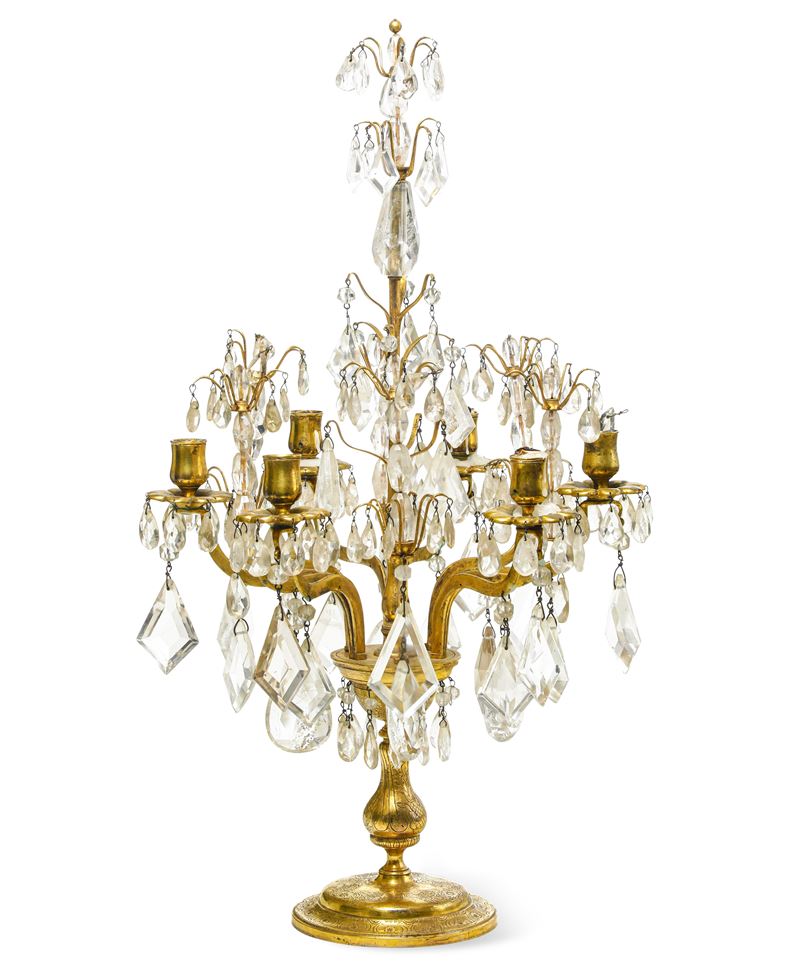 Girandole in bronzo dorato e cristallo di rocca. XIX secolo  - Asta Dimore Italiane - Cambi Casa d'Aste