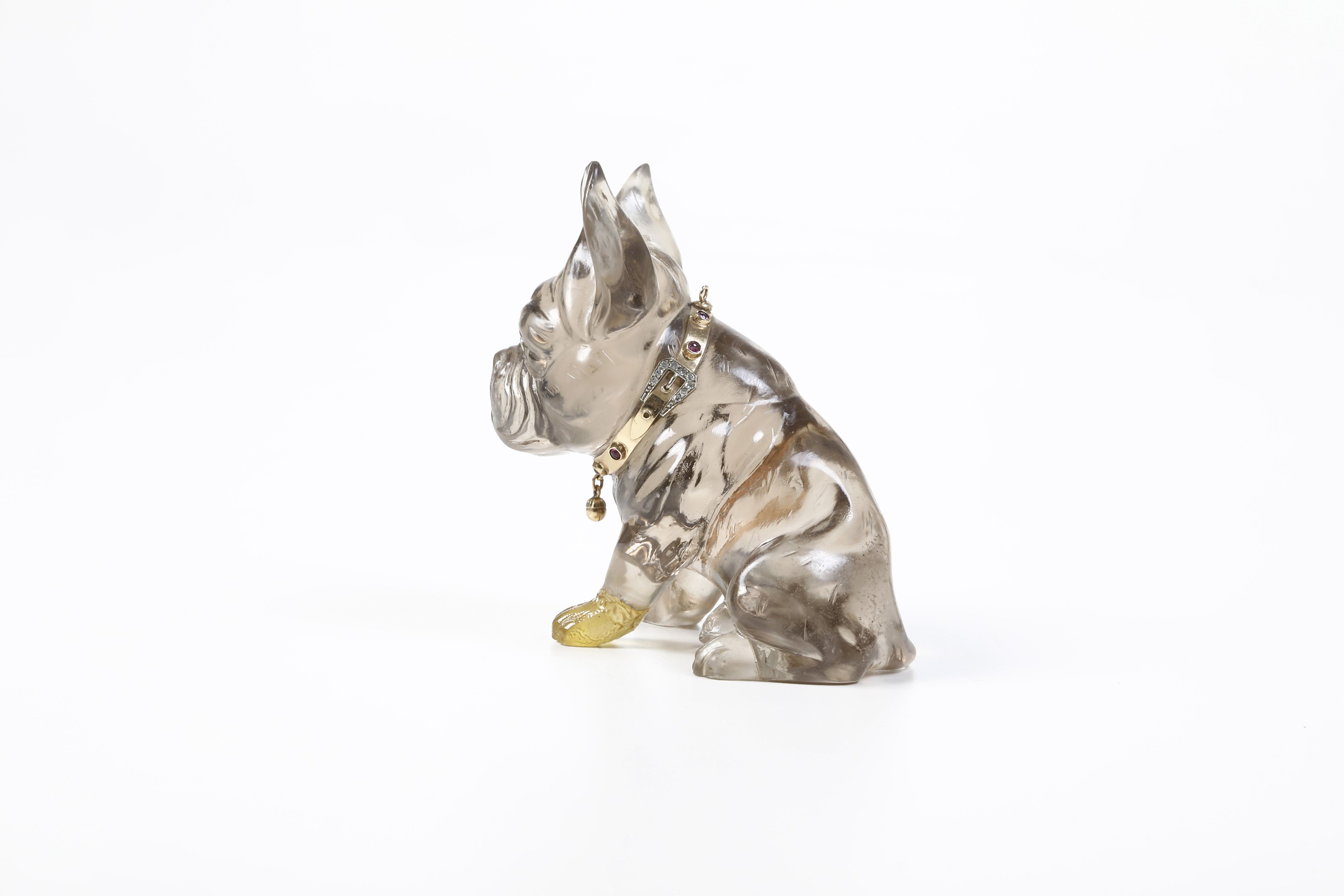 Probabile Atelier di Karl Fabergé, Bulldog francese in agata fumé, oro e brillanti