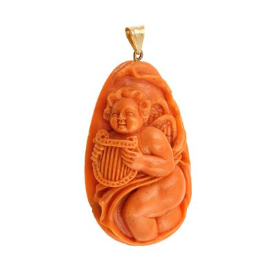 Pendente in Corallo Arancio con Puttino