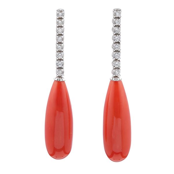 Pair of coral and diamond earrings