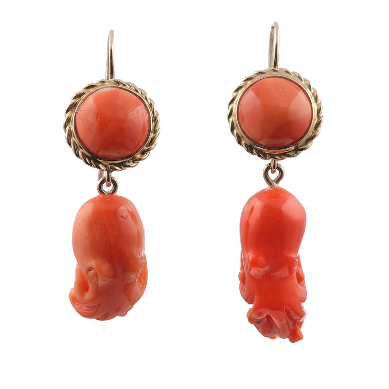 Orecchini pendenti con corallo  - Asta Gioielli - Cambi Casa d'Aste