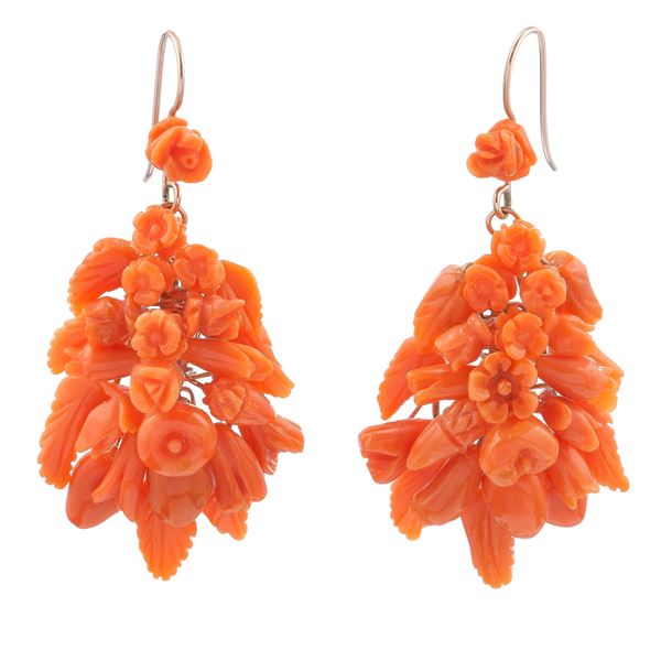 Pair of coral and low-karat gold earrings