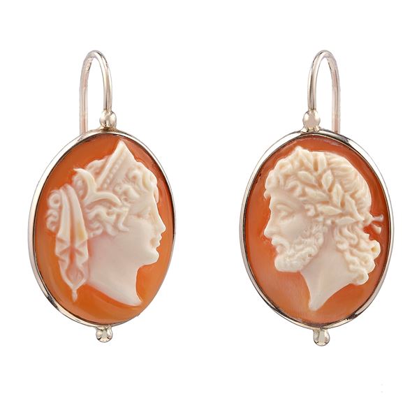 Pair of cameo and low-karat gold earrings