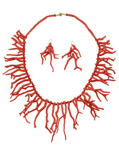 Demi-parure Composta da Collana ed Orecchini con Rametti di Corallo