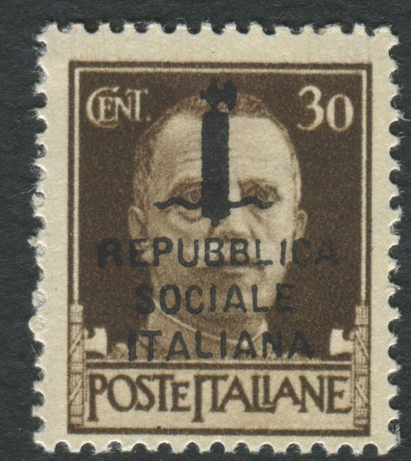 1944, Repubblica Sociale Italiana, Scambi di soprastampa, 30c. bruno (492B)
