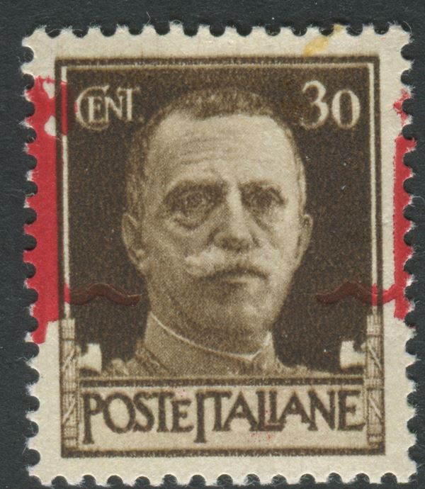 1944, Repubblica Sociale Italiana, 30c. bruno con soprastampa “a cavallo” (492IIpm)