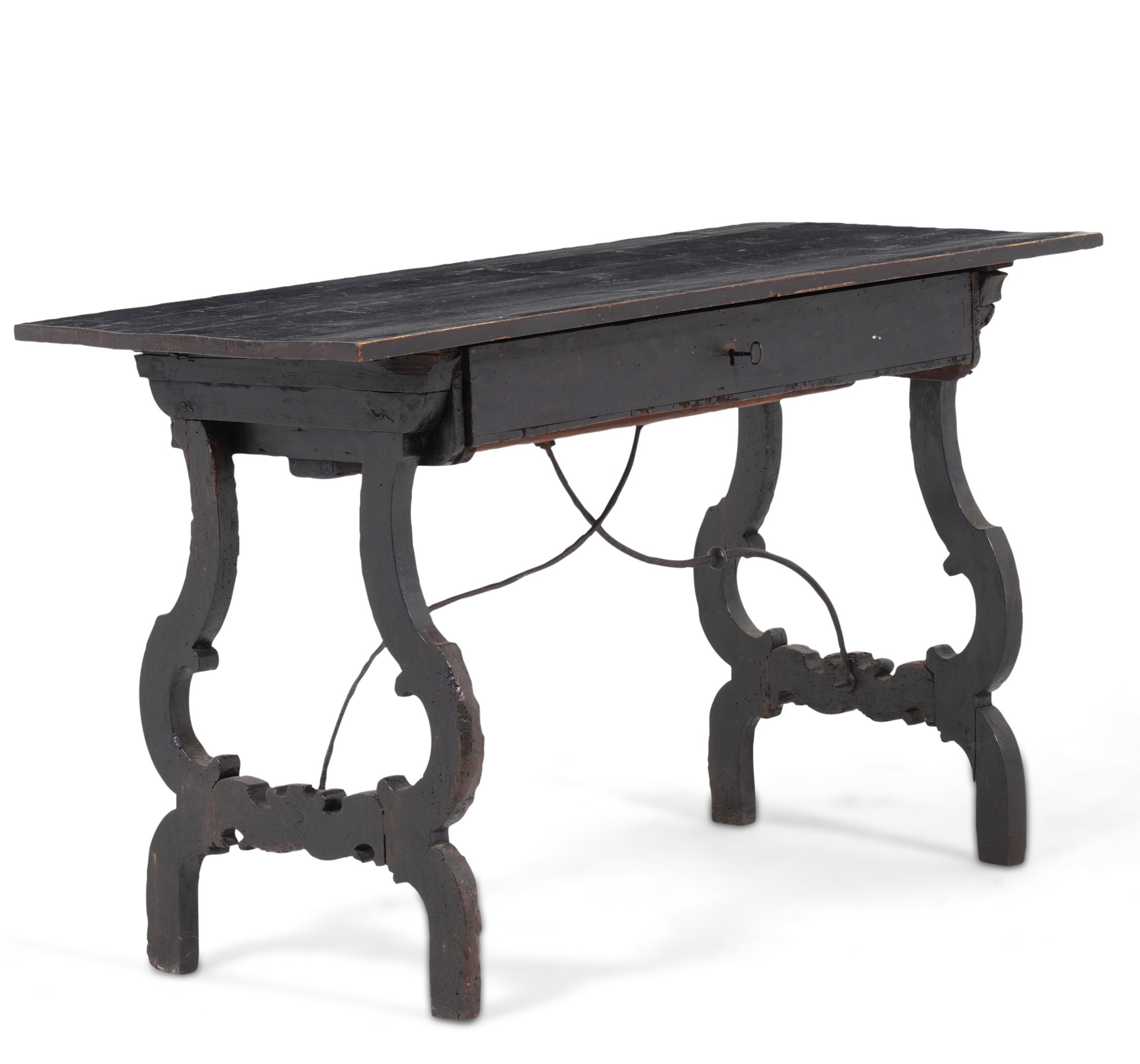 Tavolo Fratino con Gambe a Lira in Legno Ebanizzato. XVIII-XIX Secolo