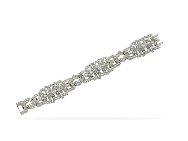 Bracciale con diamanti taglio brillante, taglio vecchio e huit-huit per totale ct 24.00 circa