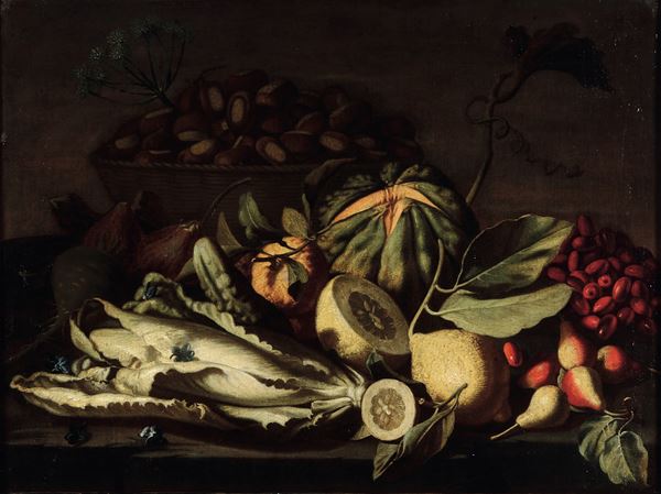 Pietro Paolo Bonzi detto Gobbo dei Carracci - Natura morta con frutti e ortaggi