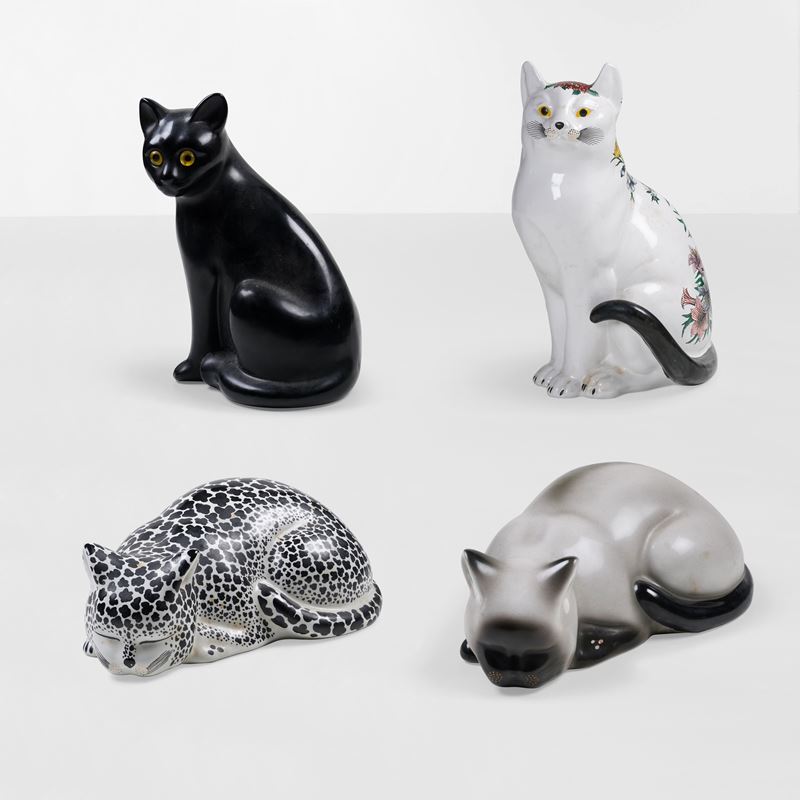 Piero Fornasetti : Set di quattro figure di Gatto  - Auction Design - Cambi Casa d'Aste