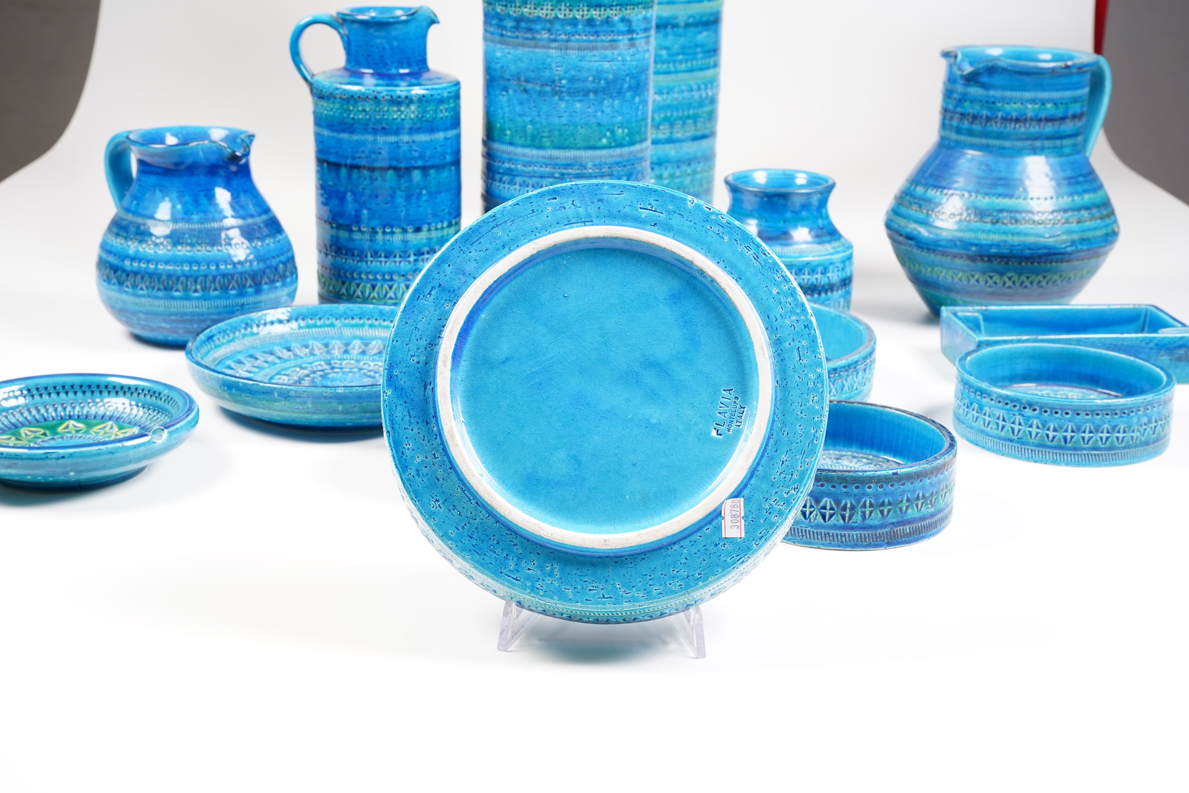Quattordici Diverse Ceramiche "rimini Blu". Montelupo Fiorentino, Manifattura Bitossi, Dopo il 19...