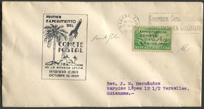 1939, Cuba, Posta Razzo, Lancio Ufficiale della Prima Posta Razzo al Mondo