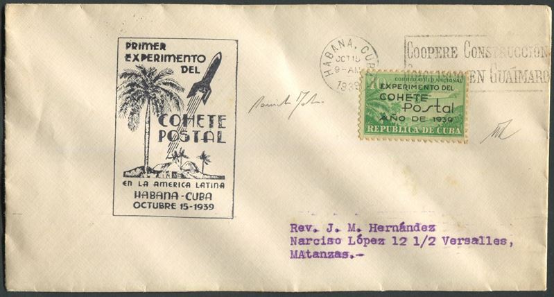 1939, Cuba, Posta razzo, Lancio ufficiale della prima posta razzo al mondo  - Auction Postal History and Philately - Cambi Casa d'Aste