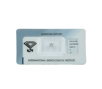 Diamante Taglio Rotondo a Brillante di Ct 0.86, Colore H, Caratteristiche Interne If, Fluorescenz...