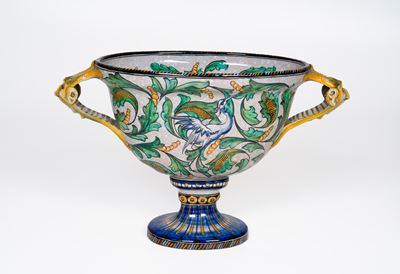 Coppa Biansata.pesaro, Manifattura "maiolica Artistica Pesarese (map)", 1920-1925.