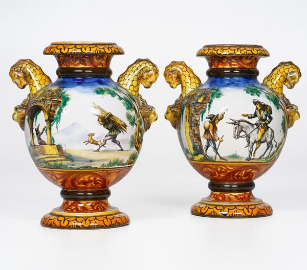 Coppia di vasi. Albissola, Manifattura Spica, seconda metà XX secolo.