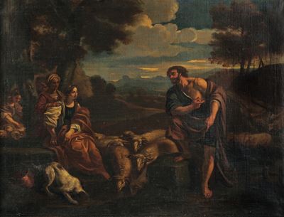 Scuola Romana del XVII Secolo Giacobbe e Rachele al Pozzo