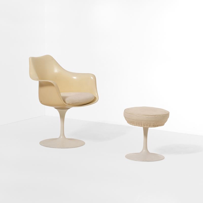 Eero Saarinen : Sedia con pouf mod. Tulip  - Auction Design LAB - Cambi Casa d'Aste