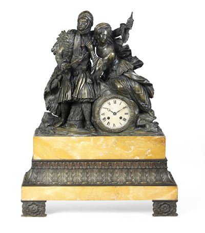Orologio da Tavolo in Bronzo e Base in Marmo. Francia, Fine XIX Secolo