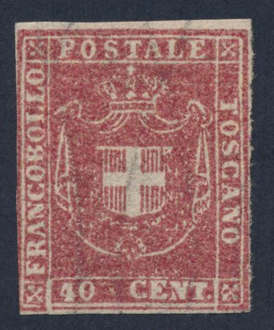 1860, Toscana, Governo Provvisorio, 40 Cent. Carminio (21), Gomma Originale Integra