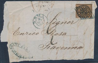 1862, Stato Pontificio, 3b. Camoscio (4c), i Emissione, su Frammento da Roma a Ravenna. Annullo a...