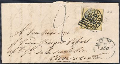 1863, Stato Pontificio, 3b. Giallo Cromo (4a), i Emissione, su Lettera da Roma per Pieve di Cento...