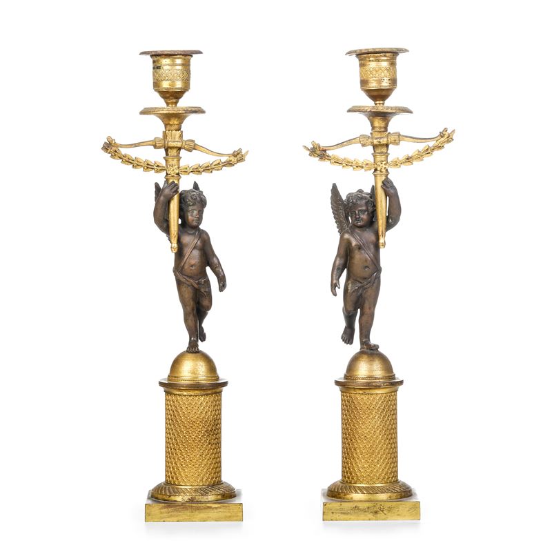 Coppia di candelieri Impero. Italia o Francia, inizi XIX secolo  - Auction Italian Mansions - Cambi Casa d'Aste