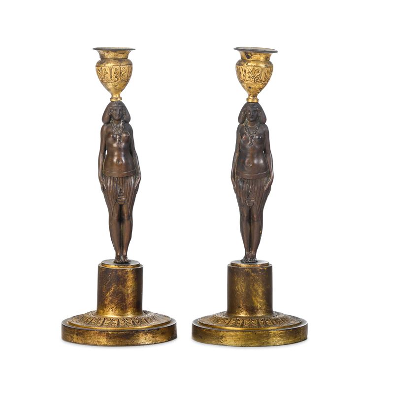 Coppia di candelieri "Retour d'Egypte". Italia o Francia, XVIII secolo  - Auction Italian Mansions - Cambi Casa d'Aste