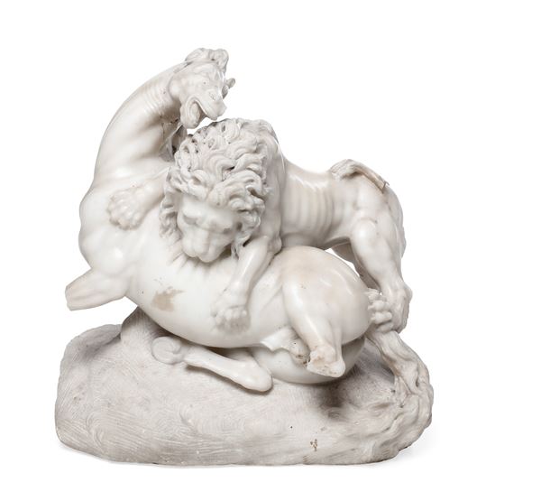 Leone che azzanna un cavallo. Arte italiana del XVIII secolo